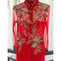 [thabh lý] áo dài đỏ ren vàng