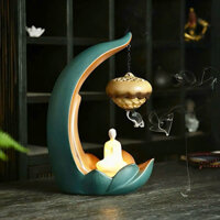 Thác Khói Trầm Hương Hoa Sen Tượng Phật Toạ Thiền Bằng Gốm Tử Sa Cao Cấp, Phong Thủy An Nhiên