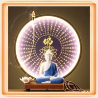 Thác khói trầm hương Phật A Di Đà, Phật Thích Ca ngồi thiền như chân đèn LED Kinh Bát nhã, phát ra trang trí phong thủy