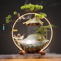 THÁC KHÓI TRẦM HƯƠNG Tiểu Cảnh Ấm Trà LOẠI CAO CẤP - Tháp Trầm Hương Phật - Thác Đốt Trầm Tay Phật Di Lặc