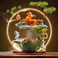 Thác nước phong thủy non bộ Ngựa phi mã đáo, thác nước mini để bàn