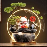 Thác Nước Phong thủy-Thác Tiểu Cảnh Để Bàn Mèo Thần Tài may mắn