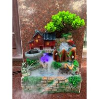 Thác Nước Phong Thủy Tiểu Cảnh Hòn Non Bộ mini để bàn trang trí nhà xanh mã 53