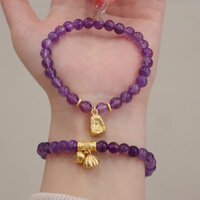 Thạch Anh Tím Tự Nhiên Hai Thế Hệ Hạnh Phúc Phật Mặt Dây Chuyền Vòng Tay Nữ Mới Phong Cách Trung Hoa Vòng Tay Bạn Gái Tay Tươi Trang Sức