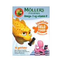 Thạch dẻo dầu cá tuyết Moller's Pharma Omega3 gelefisk | Cho bé từ 3 tuổi vị cam | Hộp 36 viên