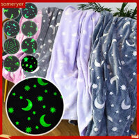 Thai| Chăn Len Nhung Siêu Mềm Chăn Lông Tơ Ma Thuật Phát Sáng Trong Bóng Tối Chăn Cho Trẻ Em Đôi Flannel Với Sao Trăng Đồ Họa Khủng Long Hoàn Hảo Cho Xe Đẩy Giường Ô Tô