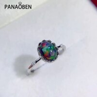 Thai ♥ Mới trong hình bầu dục màu đen opal bóng nhẫn đính hôn cho phụ nữ thời trang nhẫn trơn quyến rũ đồ trang sức tiệc mở có thể điều chỉnh