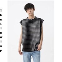 Thaliawisp Áo Vest Nam Phong Cách Hàn Quốc Ngực Cổ Tròn Tương Phản Màu Sọc Cổ Retro Top