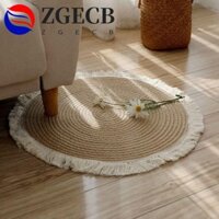 Thảm dệt dây Cotton ZGECB, Thảm trải sàn tròn dệt bằng tay chống trượt, Thảm lối vào tua rua phong cách tự nhiên Thảm trải sàn phòng ngủ