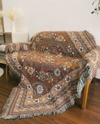 Thảm dệt len họa tiết hoa màu nâu - Thảm Vintage.