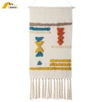 Thảm Dệt Treo Tường Phối Tua Rua Phong Cách Bohemian Trang Trí Nhà Cửa