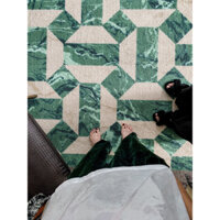 Thảm len trải sàn hoạ tiết cẩm thạch Bulgari nhập khẩu cao cấp | Green Plaid Rug
