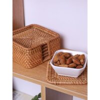 Thảm lót đĩa đan bằng mây mùa thu Việt Nam, thảm bát, thảm cách nhiệt, thảm ăn uống, giá đỡ tách trà, bộ thảm ấm trà bằng đất sét tím