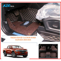 Thảm lót sàn 6D Ford Ranger 2020-2025, Da Cacbon cao cấp, kết hợp sàn rối,chống thấm nước.