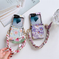 Thẩm Mỹ Hàn Quốc Khăn Lụa Vòng Tay Dây Xích Full Màn Hình Hoa Dành Cho Samsung Galaxy Z Flip 6 Z Flip 5 Z Flip 4 Z Flip3 Cover