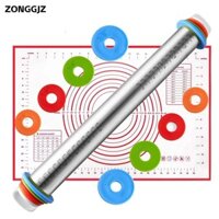 Thảm nướng bánh silicon ZONGGJZ, Dụng cụ nhà bếp bằng thép không gỉ Cán, Tấm lót bánh ngọt có thể điều chỉnh bằng silicon Tấm cán bột
