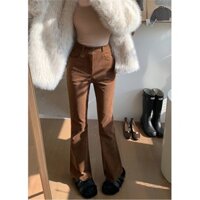 [Thảm] Retro Màu Cà Phê Nâu Quần Nữ Thu Đông Thường Ngày Eo Cao Drap Tầng Lau Quần Rời Vải Vải Vải Viền Micro