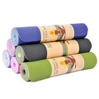Thảm Tập Yoga chống trượt 2 lớp dày 6mm chất liệu cao su non TPE cao cấp tấm thảm tập gym thể dục tại nhà  - Màu xanh dương - Túi đựng thảm