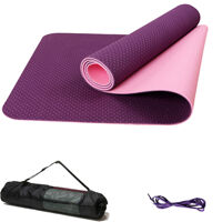 Thảm Tập Yoga TPE 6mm 2 lớp Đại Nam Sport Có Túi đứng và dây buộc - Tím hồng