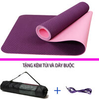 Thảm Tập Yoga Và Gym Chất Liệu Cao Cấp TPE 6mm 2 Lớp DNS012 Đại Nam Sport Chống Trơn Tặng Kèm Túi Và Dây Buộc - có túi - Tím Hồng