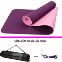Thảm Tập Yoga Và Gym Chất Liệu Cao Cấp TPE 6mm 2 Lớp DNS012 Đại Nam Sport Chống Trơn Tặng Kèm Túi Và Dây Buộc - có túi - Tím Hồng