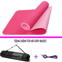 Thảm Tập Yoga Và Gym Chất Liệu Cao Cấp TPE 6mm 2 Lớp DNS012 Đại Nam Sport Chống Trơn Tặng Kèm Túi Và Dây Buộc - có túi - Hồng