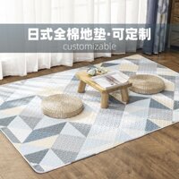 Thảm trải sàn cotton nguyên chất phong cách Nhật Bản, nhiều kích cỡ có sẵn, có thể giặt bằng máy, thảm trải sàn họa tiết hình học mùa hè, đệm, thảm đầu giường, thảm bò toàn diện cho phòng khách, thảm tatami, thảm chân cho phòng ngủ, có thể tùy chỉnh