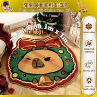 Thảm trải sàn giáng sinh mẫu mới size 1mx1m, thảm bàn trà tròn nhung pha lê trang trí phòng khách, thảm trải sàn