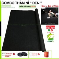 Thảm trải sàn nỉ (combo 5m2) thảm lót sàn nhà trải phòng decor nhà, màu đen, dày 3mm, khổ 2m x 2,5m