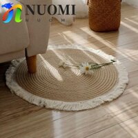 Thảm trải sàn tròn NUOMI, Thảm dệt dây Cotton chống trượt tua rua, Thảm trải sàn bằng tay mềm mại phong cách tự nhiên Thảm trải sàn phòng ngủ