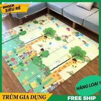 Thảm trải sàn xốp XPE 2 mặt phủ Silicone Hàn Quốc chống thấm chống trơn cho bé tập bò kèm túi 1m8-2m