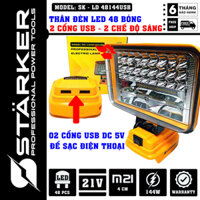 Thân Đèn led Starker 48 bóng 144w, 2 cổng usb 5v sạc điện thoại, dùng pin chân phổ thông M21 4 cm