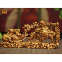 [Thản Đồ Gỗ] Tượng Phật Di Lạc Kéo Bao Gỗ Bách Xanh Chạm Khắc Tinh Sảo.