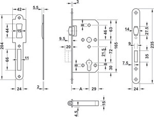 Thân khóa con lăn Hafele 911.24.068