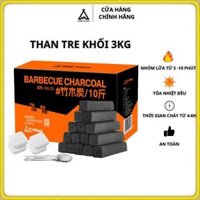 Than tre khối ít khói chuyên dùng nướng BBQ, tiện lợi, an toàn, không mùi, hộp 3kg kèm cồn khô
