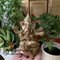 [Thần voi Ganesha] Tượng đá trang trí phong thủy Thần voi Ganesha Ấn Độ giáo - Chiều cao 10cm - Màu nhũ đồng