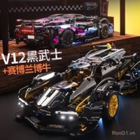 [Thân xe tinh gọn] Tương thích với khối Lego Lamborghini, xe đua điều khiển từ xa V12 Black Warrior, đồ chơi lắp ráp giáo dục, quà tặng năm mới