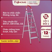 Thang ghế nhôm tay vịn chữ A bản to 4 - 5 - 6 bậc từ 1,4m - 1,9m xếp gọn FUJIHOME step stool ladder