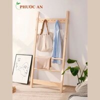 Thang gỗ decor, - Kệ treo quần áo gỗ hình thang dựa tường, decor chụp ảnh quần áo