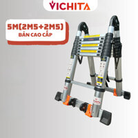 Thang nhôm 5M (2.5M+2.5M) rút đôi chữ A có bánh xe, thanh giằng chống rung lắc,thang rút VICHITA - BẢO HÀNH 2 NĂM