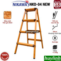 Thang nhôm chữ A Nikawa NKD-04 NEW - 4 bậc - Cao tối đa 100cm - Màu mới vân gỗ