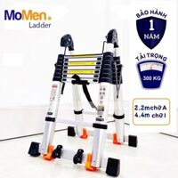 Thang nhôm đôi rút gọn có 2 thanh chống trượt kèm bánh xe MOMEN 220cm+220cm (MO220TNK-B)