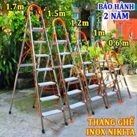 Thang nhôm ghế INOX tay vịn Nikita 3,4,5,6,7 bậc (chiều cao từ 0.7m đến 1.7m), in03,in04,in05,in06,in07 (bảo hành 2 năm)