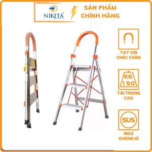 Thang nhôm inox tay vịn 3 bậc Nikita IN03
