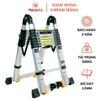 Thang Nhôm Rút Đôi Chữ A VICHITA 3,8m - 4,4m - 5m - 5,6m - 6,6m - Thang Rút Nhôm Tiện Lợi - Tặng 2 Chốt Thang Nhôm