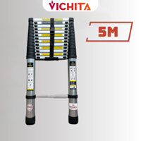 Thang nhôm rút đơn 5M VICHITA ống nhôm nguyên khối nhập khẩu - Thang rút 14 bậc - Bảo Hành 24 Tháng