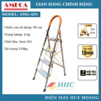 Thang nhôm xếp, thang ghế inox tay vịn 4 bậc Ameca AMG-4IN