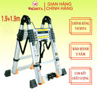 Thang Nhôm Xếp VICHITA, Thang Rút Chữ A 3.8M (1.9M+1.9M) Bản Cao Cấp Nhập Khẩu + Tặng 2 Chốt Thang Nhôm