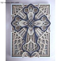 Thánh giá gỗ cắt lazer 3D phong cách retro mandala gỗ plywood nhập khẩu nhiều lớp mẫu 16