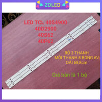 THANH LED TIVI TCL 40D2900 40S4900 40P62 40S6000 MỚI 100% HÀNG ZIN HÃNG, THANH 3 THANH, MỖI THANH 8 BÓNG 6V, DÀI 68,8cm.